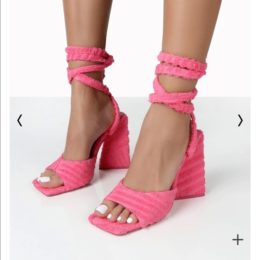 Mojito pink towelling lace up pyramid block heels